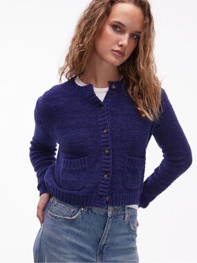 ARKET cotton rich crew neck cardigan in navy